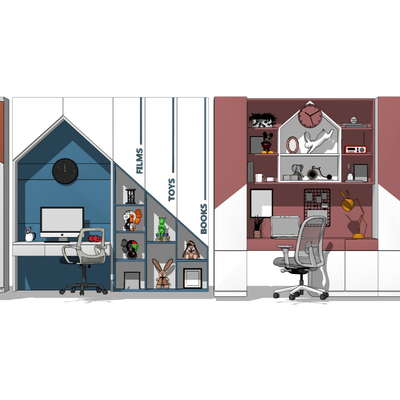  现代儿童书柜书桌su模型 