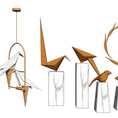 现代金属小鸟雕塑su模型