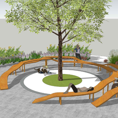  现代景观坐凳su模型 