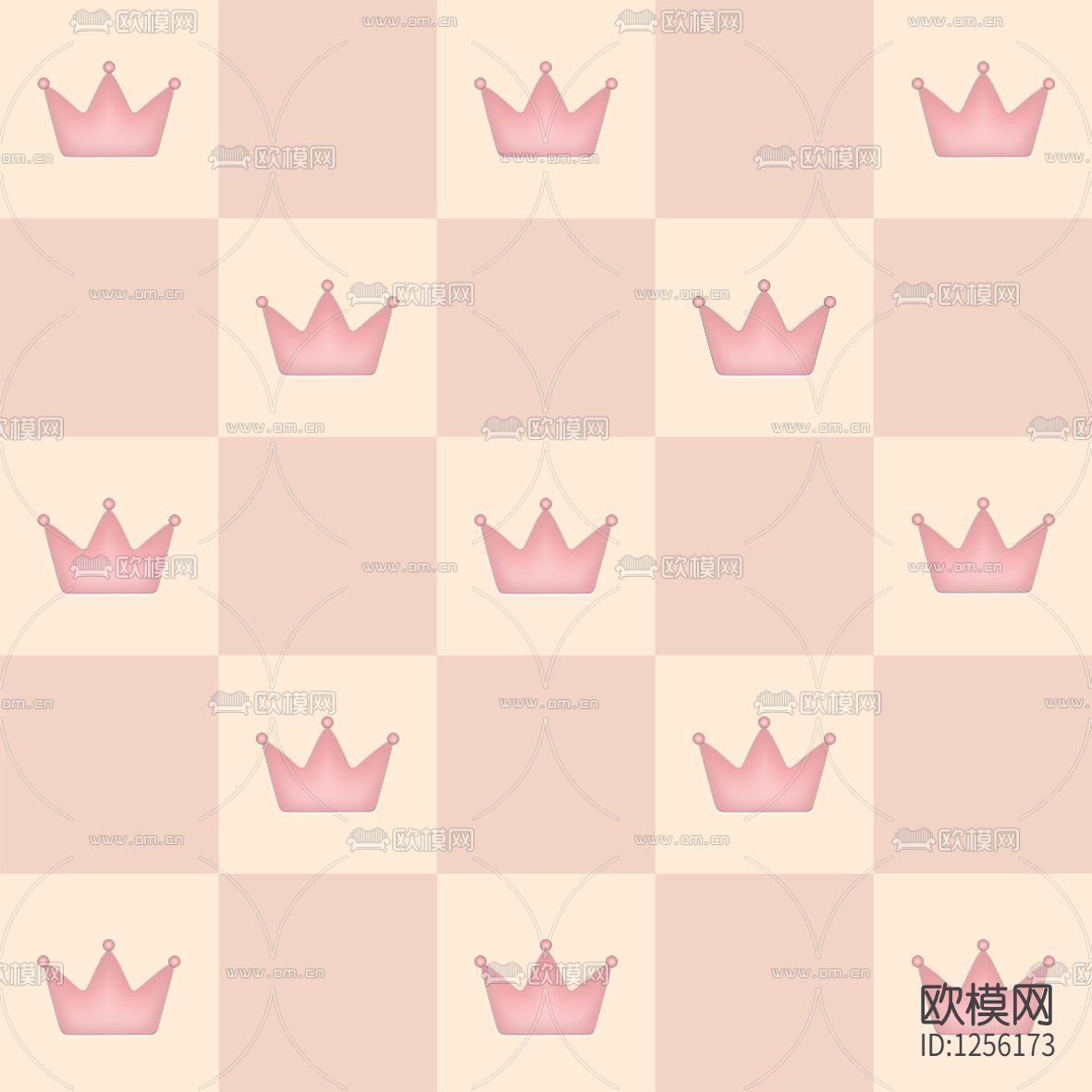 儿童房卡通皇冠壁纸下载（渲染图1）