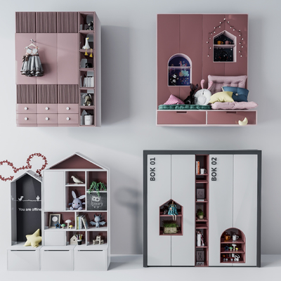  北欧儿童衣柜su模型 