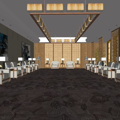  新中式接待室su模型 