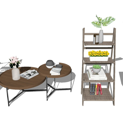 现代茶几书柜置物架su模型