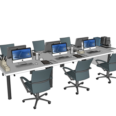  现代卡座办公桌椅su模型 