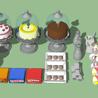  现代水果奶油蛋糕甜品su模型 