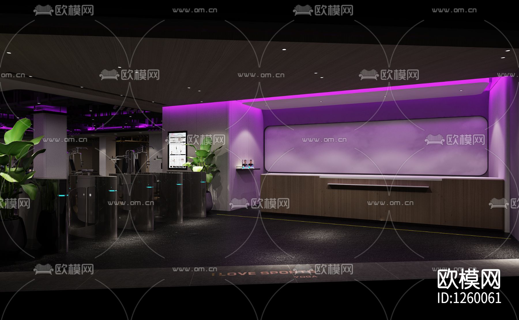 尊爵汇健身中心室内cad施工图下载（渲染图1）