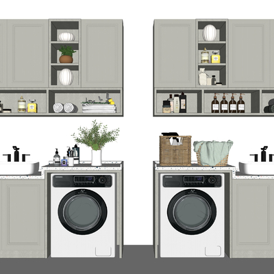  现代阳台洗衣机su模型 