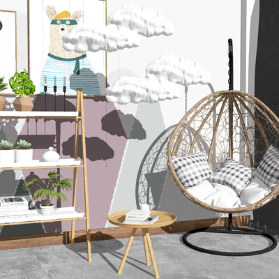 北欧竹编吊椅su模型