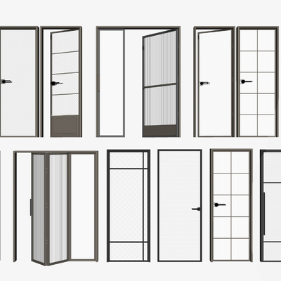 现代玻璃推拉门折叠门su模型
