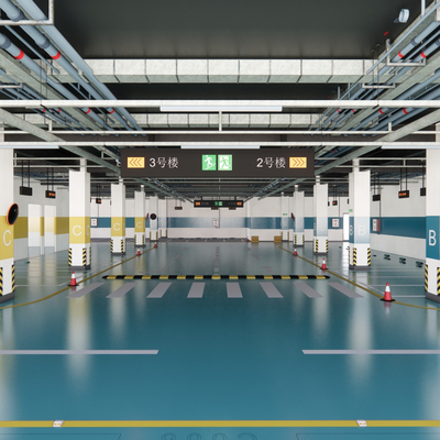  现代地下停车场su模型 
