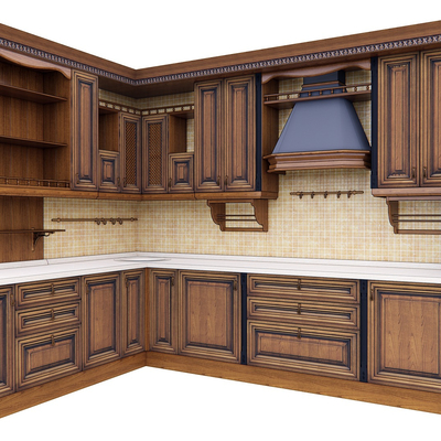  美式实木橱柜su模型 