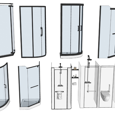 现代卫生间玻璃门隔断su模型