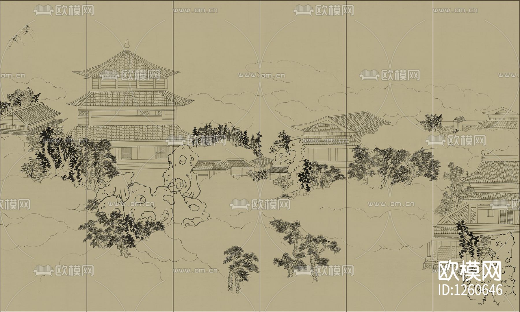 中式手绘花鸟壁画硬包