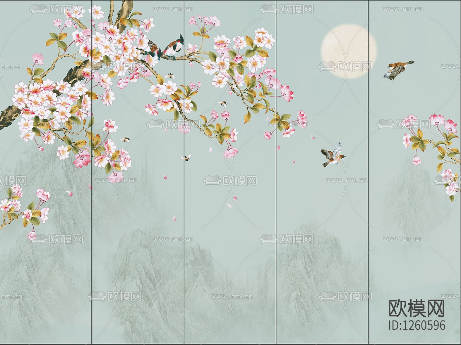 中式手绘花鸟壁画硬包