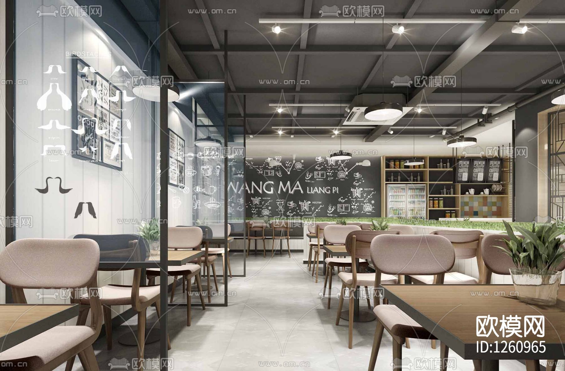 港式茶餐厅装修设计cad施工图下载（渲染图6）