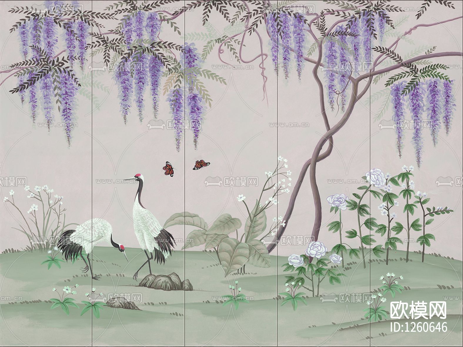 中式手绘花鸟壁画硬包