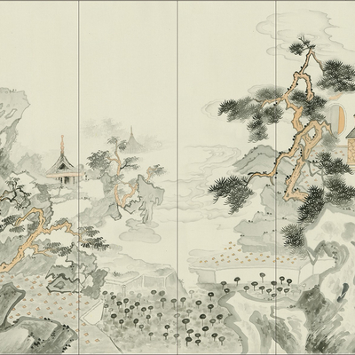  中式手绘花鸟壁画硬包 