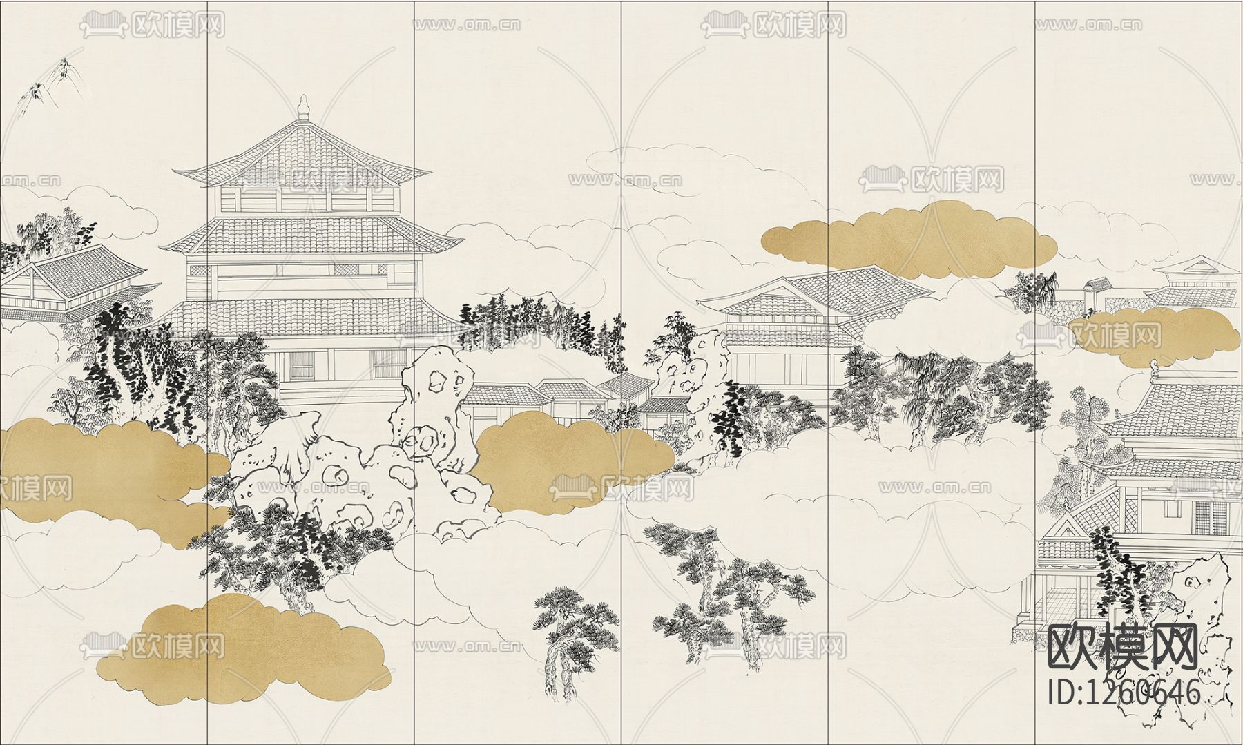 中式手绘花鸟壁画硬包
