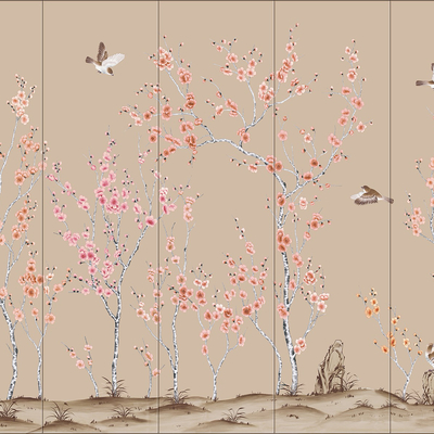  中式手绘花鸟壁画硬包 