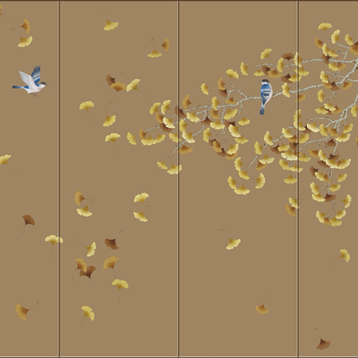  中式手绘花鸟壁画硬包 