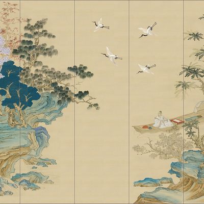  中式手绘花鸟壁画硬包 