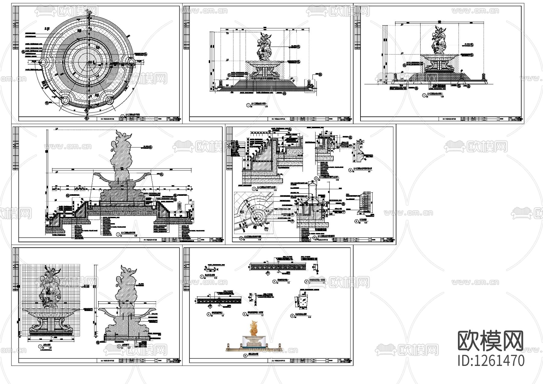 酒店入口水景cad施工图下载（渲染图2）