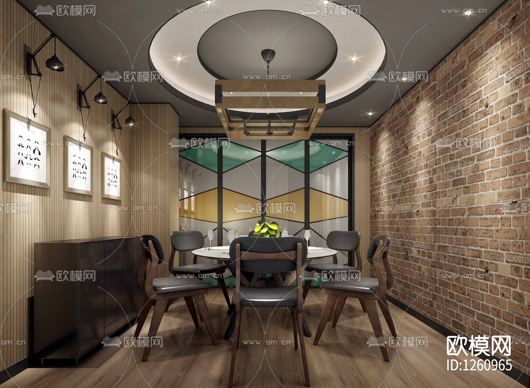 港式茶餐厅装修设计cad施工图下载（渲染图5）