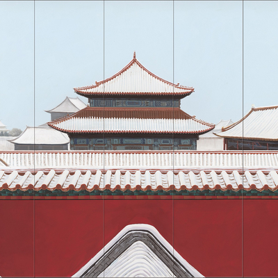  中式宫墙手绘壁画硬包 