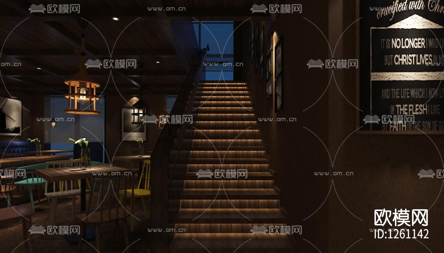 咖啡厅cad施工图下载（渲染图3）