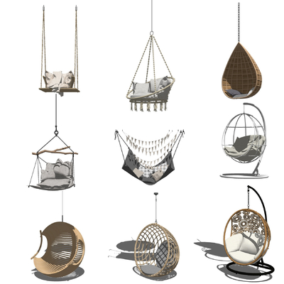  现代藤编吊椅su模型 