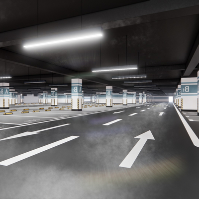  现代地下停车场su模型 