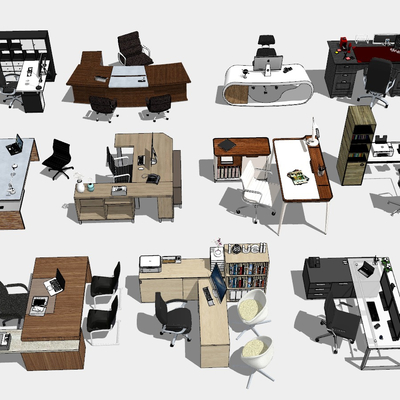  现代办公卡位su模型 