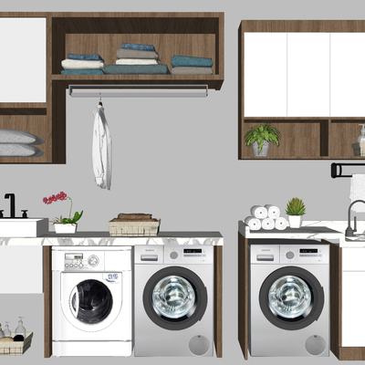 现代阳台洗衣机su模型 
