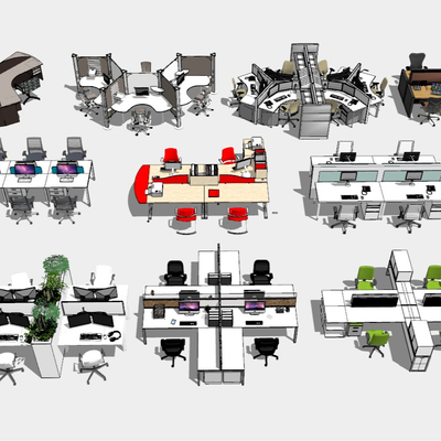  现代办公卡位su模型 