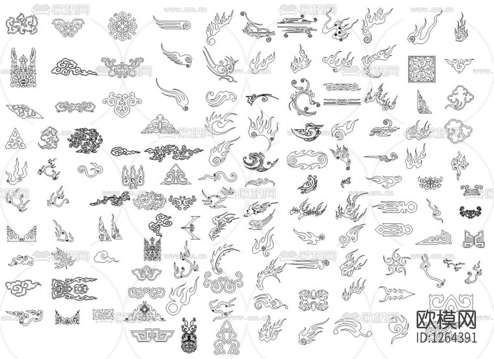 室内装修常用花纹CAD图库下载（渲染图2）