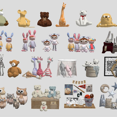  现代儿童毛绒玩具su模型 