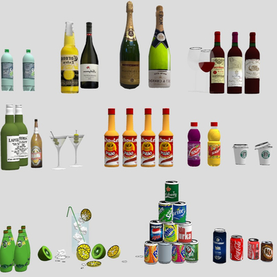  现代酒瓶饮料红酒汽水su模型 
