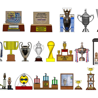  现代奖杯奖牌荣誉证书su模型 