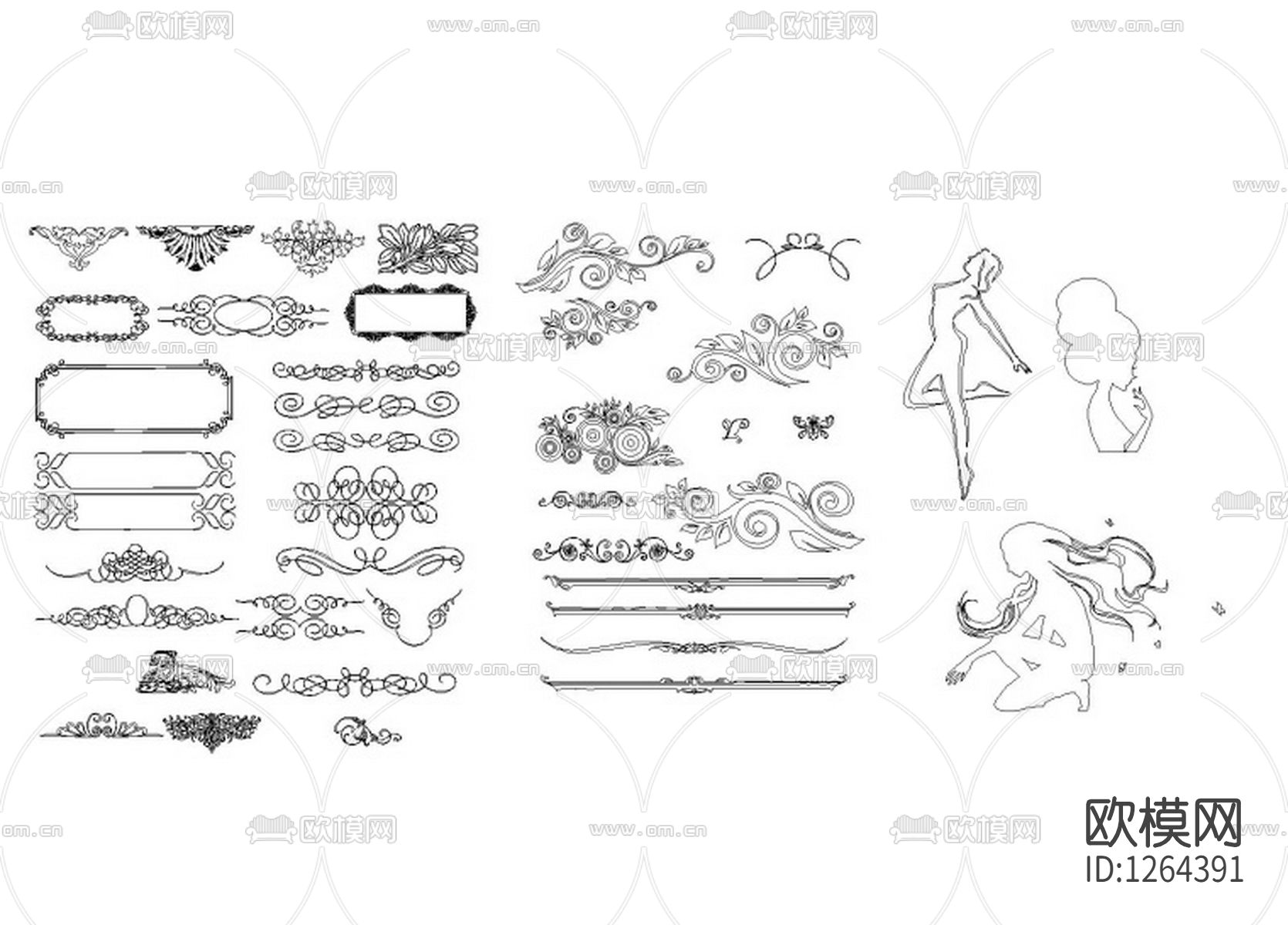 室内装修常用花纹CAD图库下载（渲染图4）