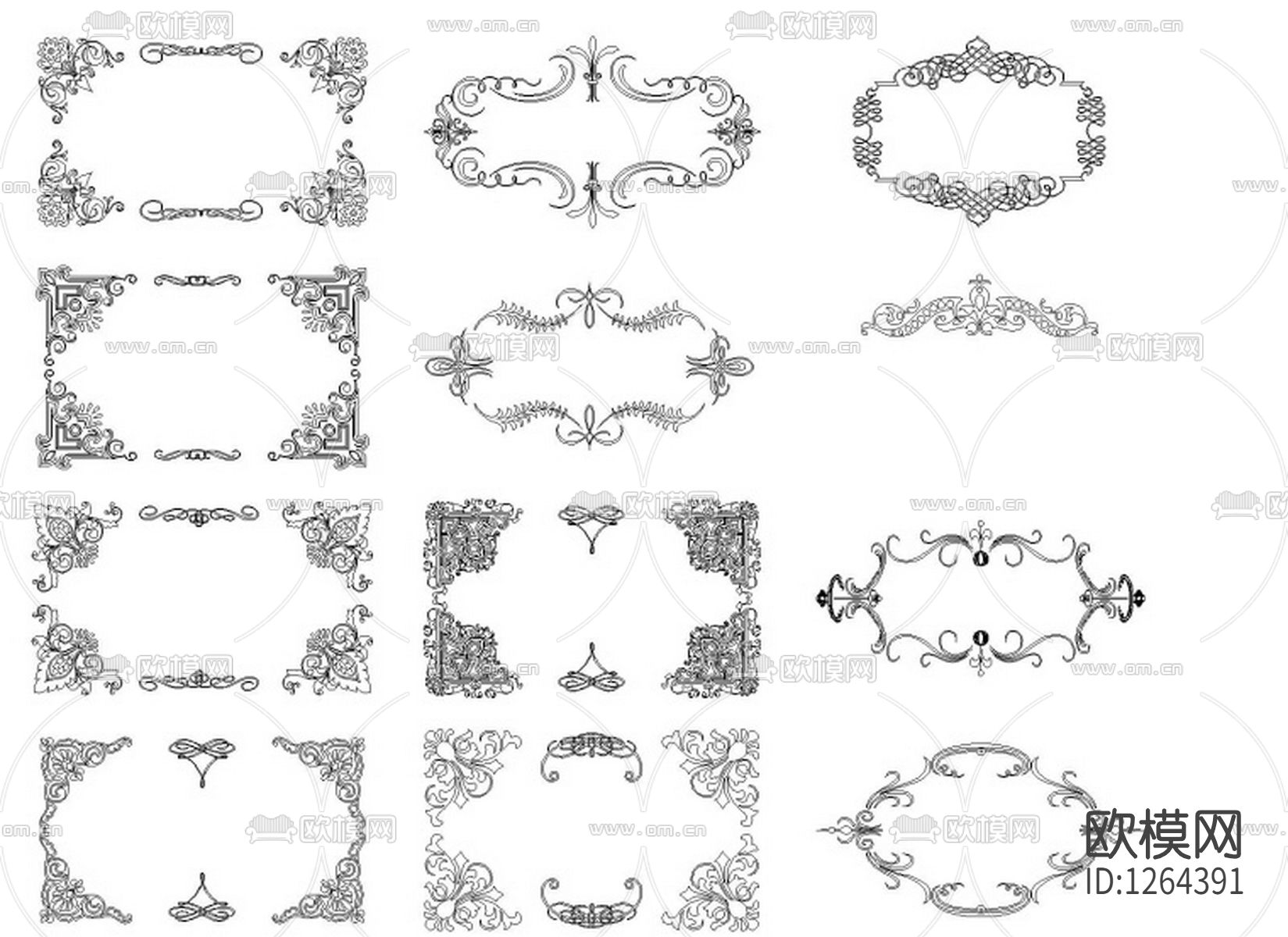 室内装修常用花纹CAD图库下载（渲染图3）