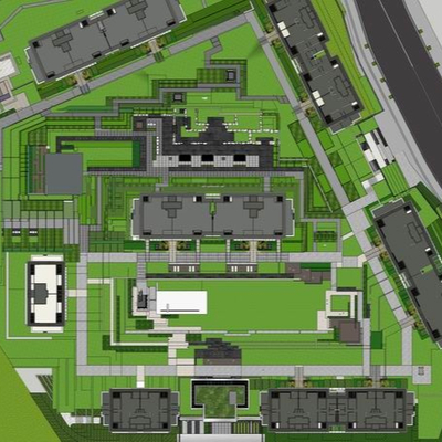  现代小区鸟瞰su模型 