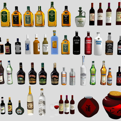  现代酒瓶酒坛饮料红酒汽水su模型 
