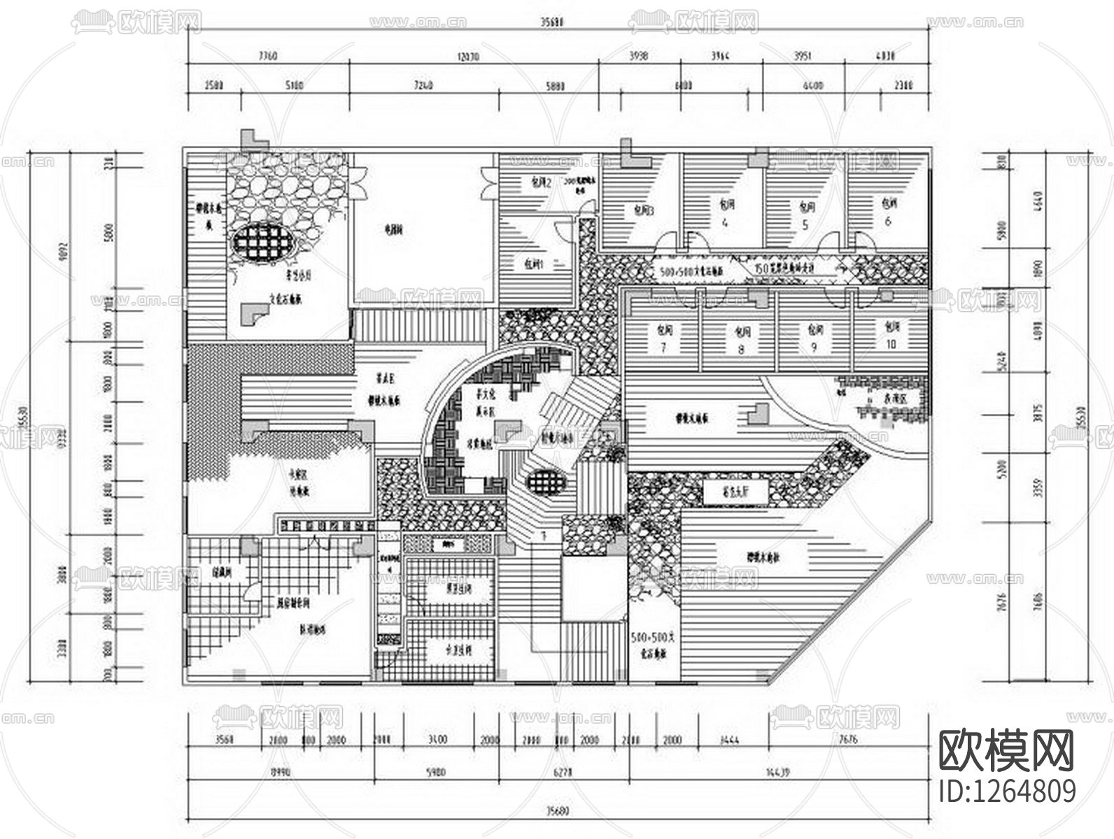 中式茶艺馆会所装修cad施工图下载（渲染图3）
