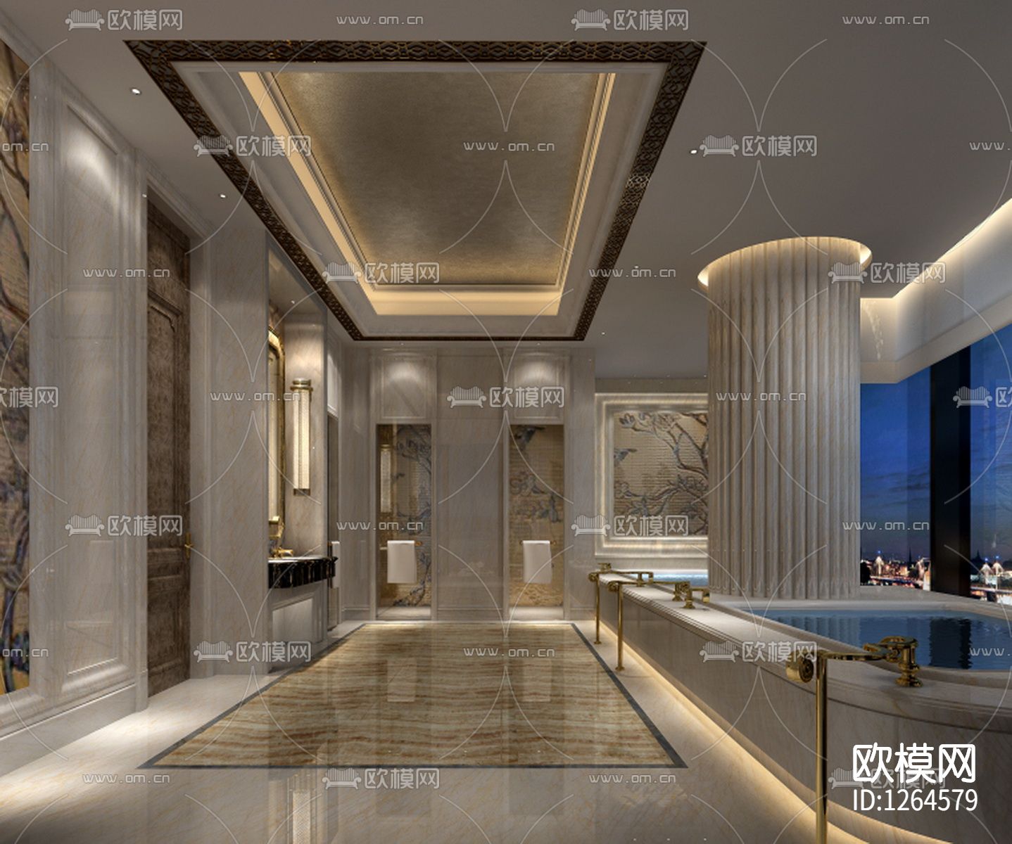 昆明万达文华酒店会所cad施工图下载（渲染图2）