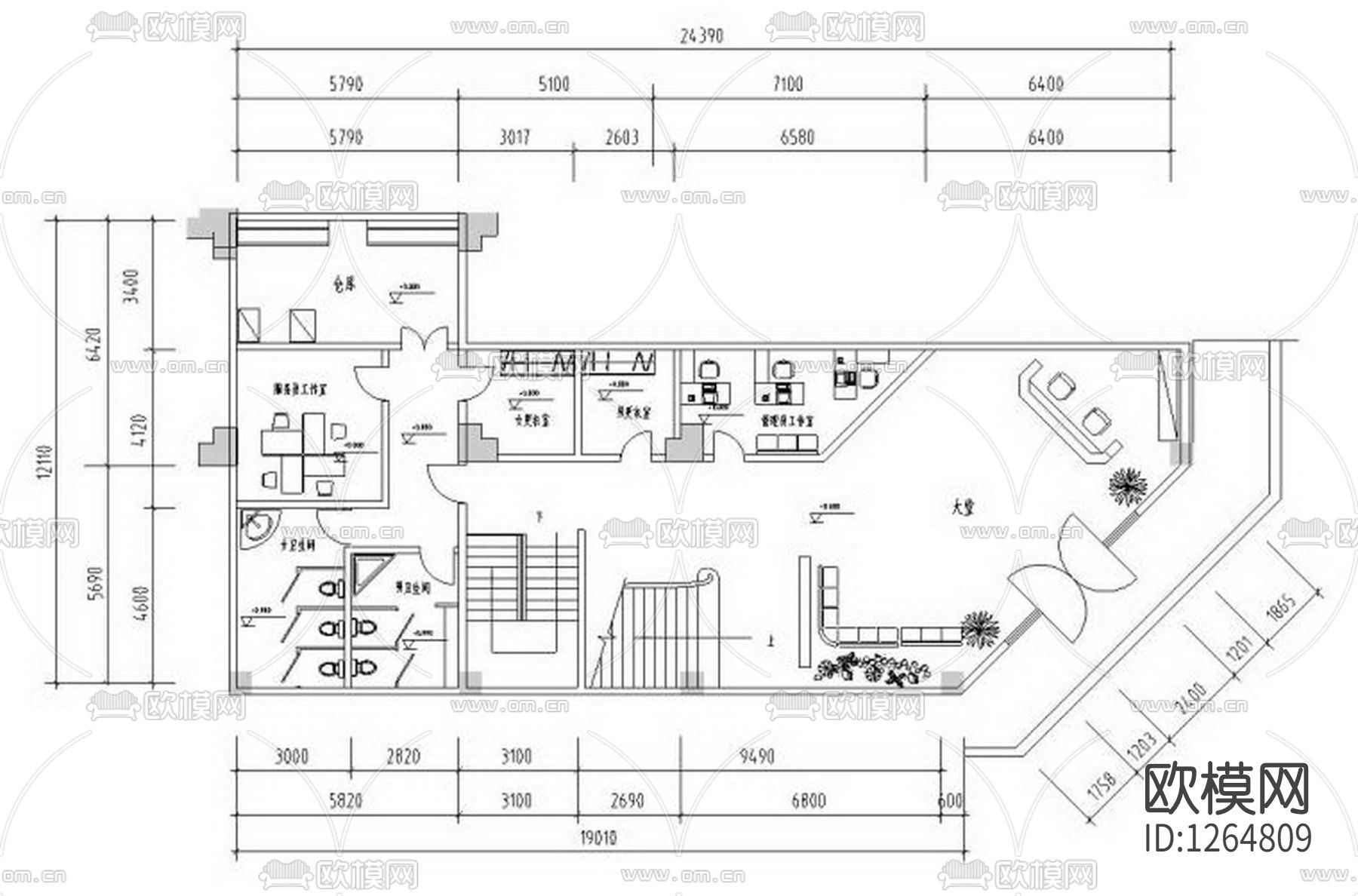 中式茶艺馆会所装修cad施工图下载（渲染图7）