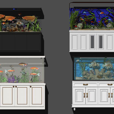 现代生态鱼缸水族箱su模型 