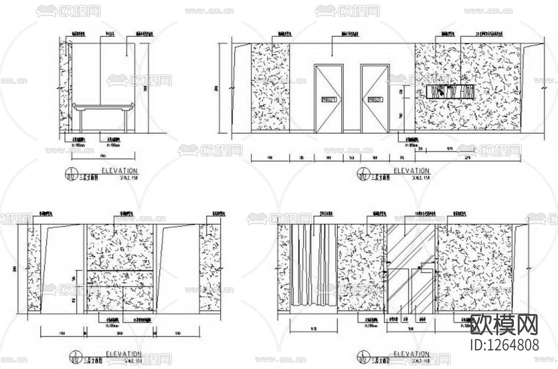 二层五星级会所茶吧装修cad施工图下载（渲染图3）