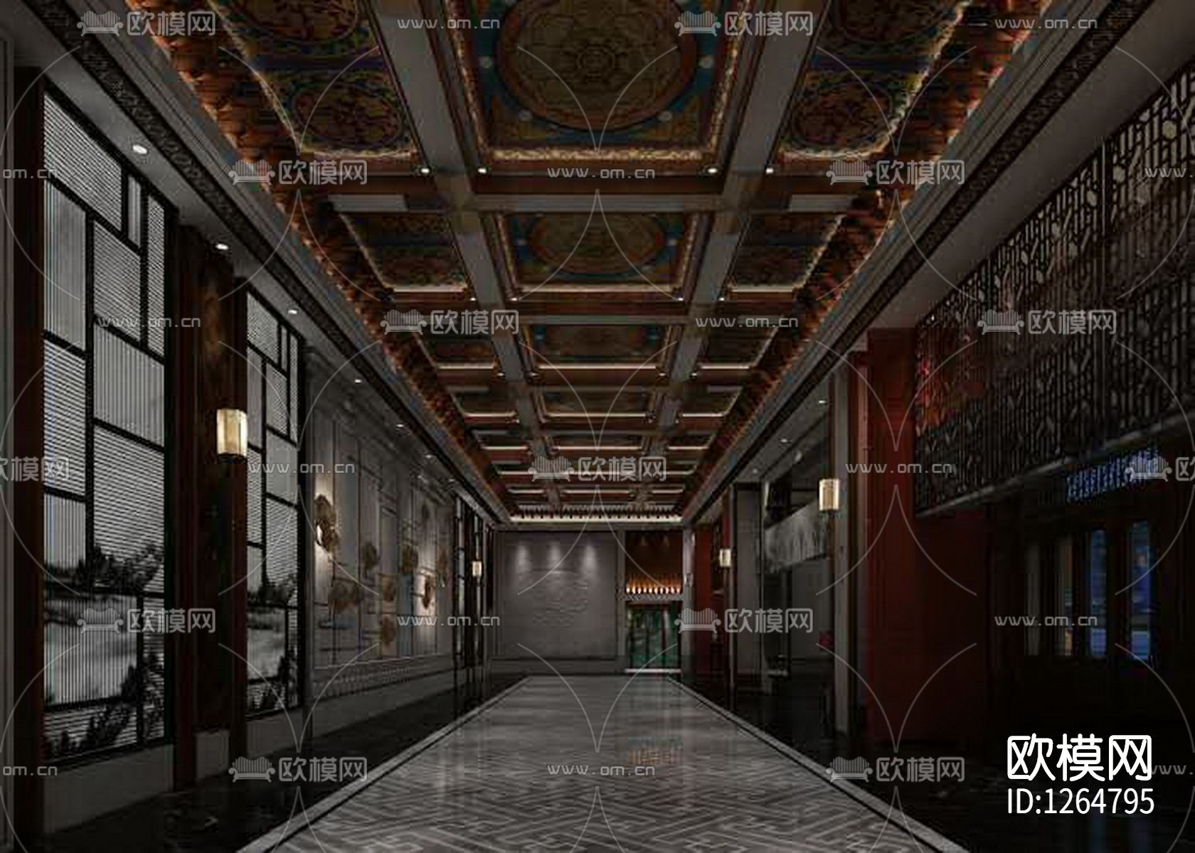 新中式休闲会所效果图cad施工图下载（渲染图9）