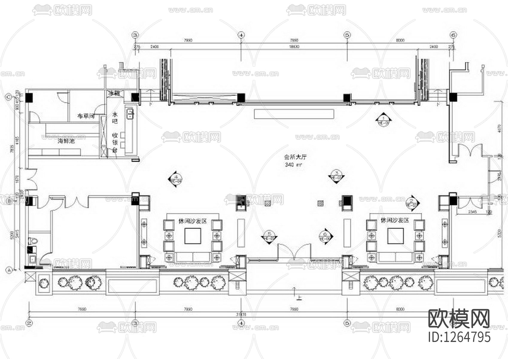 新中式休闲会所效果图cad施工图下载（渲染图6）