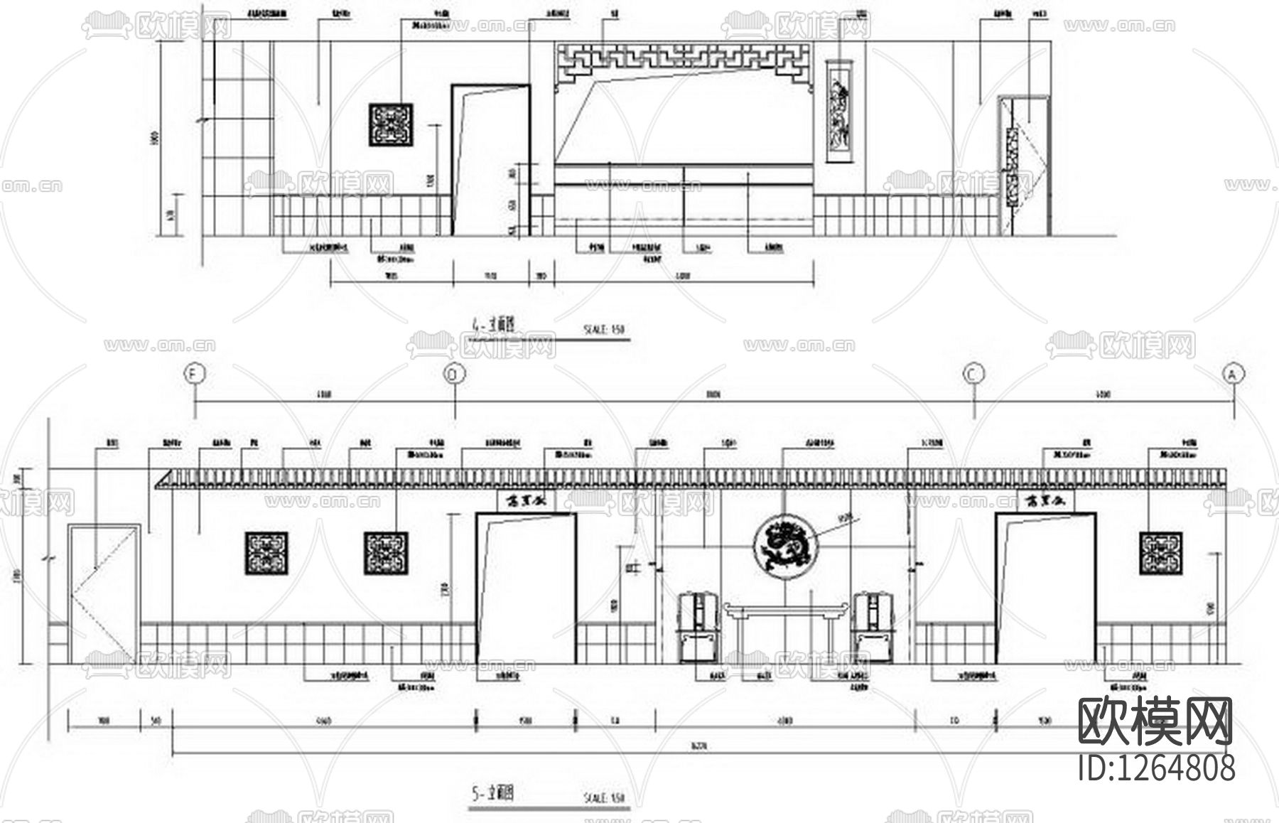 二层五星级会所茶吧装修cad施工图下载（渲染图2）